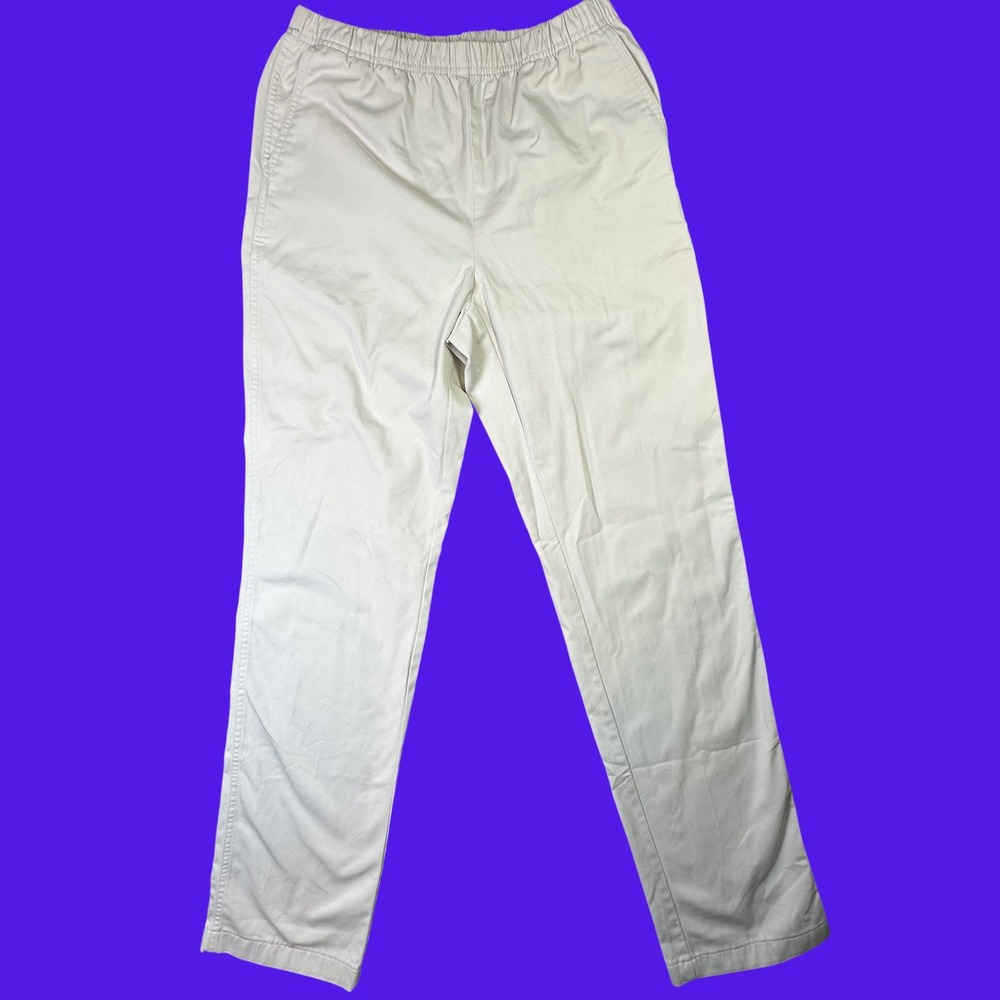 Lands End Elastic Waist Chino Pants Khaki Beige Straight Leg Size 6 Casual